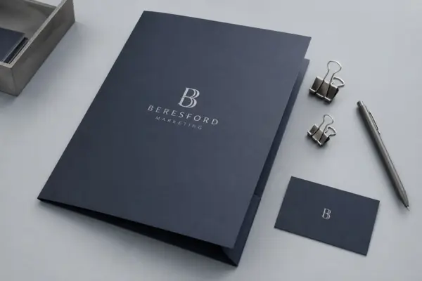 Conjunto de papelaria corporativa com papel timbrado, envelope e cartão