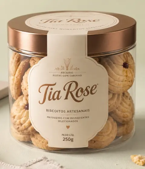 Rótulo aplicado em embalagem de produto com identidade visual da marca